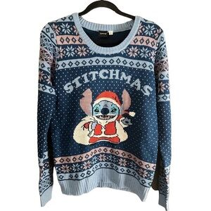 Disney LILO & STITCH Christmas XMas Fair Isle Holiday Crew Neck Sweater Sz M